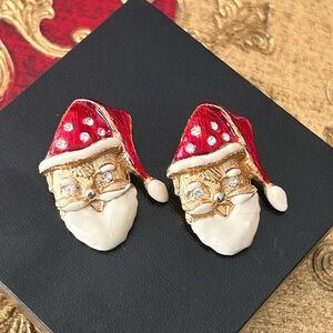 Vintage Don Lin Enamel & Gold Tone SANTA CLAUS‎ Christmas Holiday Earrings